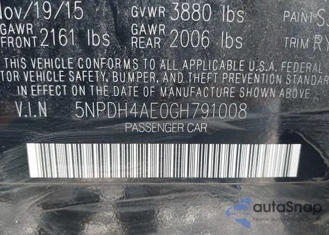 2016 Hyundai Elantra Value Edition from USA, damaged, VIN 5NPDH4AE0GH791008